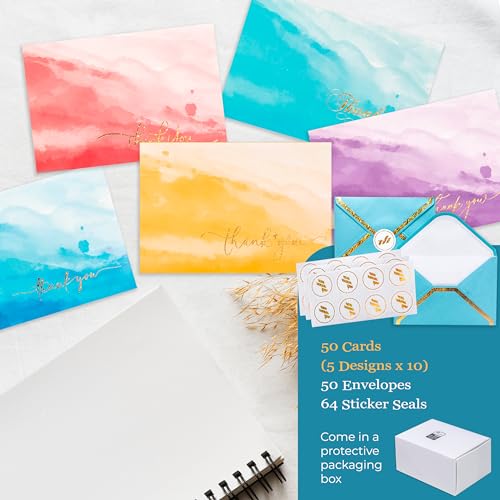 Only Zest 50 PCS Wedding Thank You Cards - 4x6 with Envelopes, 60 Stickers Included (Parent)
