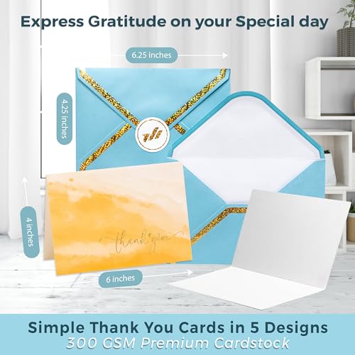 Only Zest 50 PCS Wedding Thank You Cards - 4x6 with Envelopes, 60 Stickers Included (Parent)