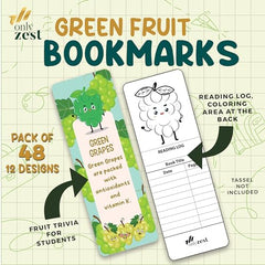Only Zest Bookmarks for Kids Bulk in Thick Paper I Fruit Bookmarks with Educational Fun Facts for Kids I Cute BookMarks I for Students, Birthday Gift, Party Favors