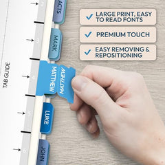 Only Zest Bible Tabs for Women, Men, Kids, 90 Large Print Laminated Labels for 66 Books, 24 Customizable, Easy to Read Bright Font Dividers, Scripture Navigation, Quick Reference, Parent