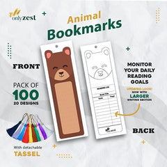 100 PCS Bookmarks for Kids, Animal Bookmarks for Kids, DIY Bookmarks for Kids, Bookmarks for Kids Bulk, Book Marks for Kid, Cute Bookmarks, Bulk Bookmarks with Tassel, 450 GSM Paper Bookmarks
